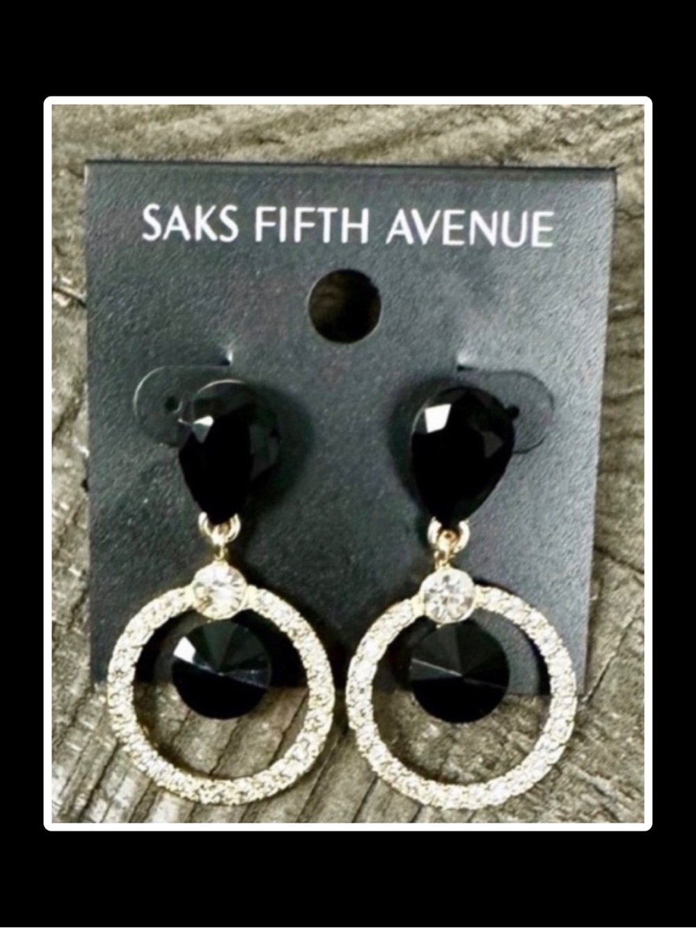 Saks Fifth Avenue Black and Silver Crystal Drop Earrings
